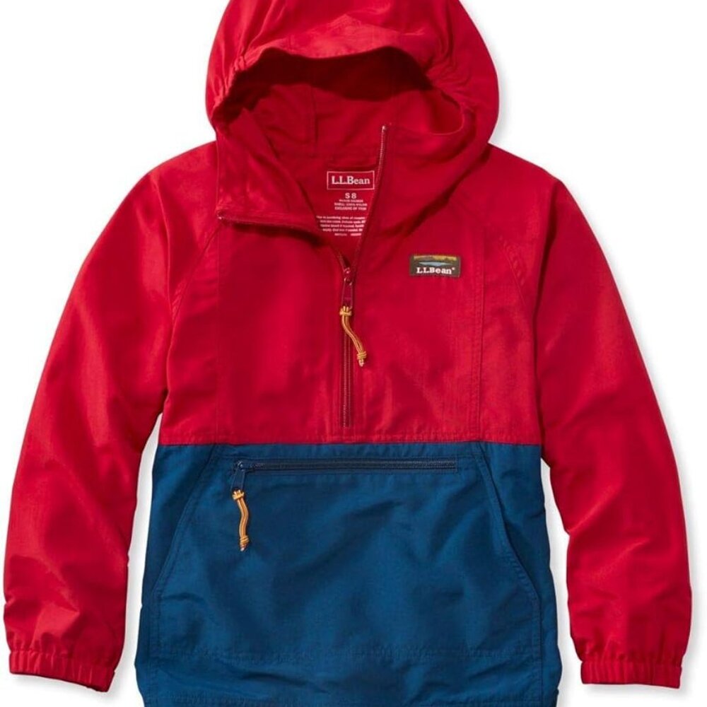 LL Bean Kids Anorak Red Blue Hooded Pullover Large L 14 16